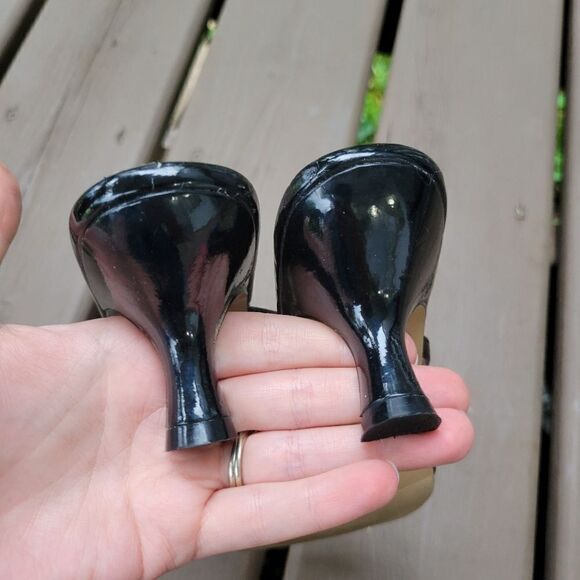 Vintage 90s Y2K Black Faux Leather Rhinestone Rachel Green Kitten Heel Sandals - Picture 5 of 9